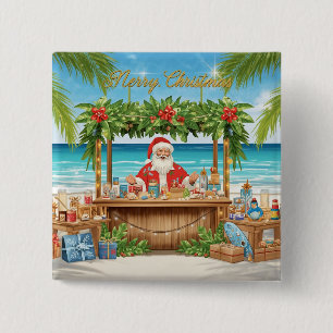 Weihnachten tropisch mit Weihnachtsmann am Strand Button