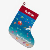 Weihnachten Tropischer Starfish Santa Unicorn Großer Weihnachtsstrumpf (Vorderansicht (hängend))