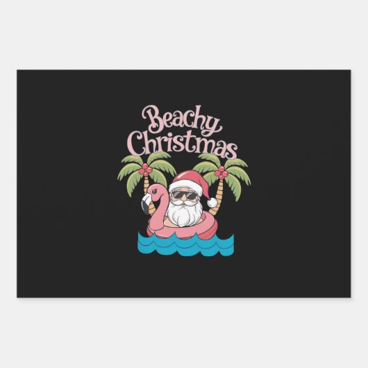 Weihnachten - tropischer Urlaub am Strand Santa Be Geschenkpapier Set (Vorderseite)