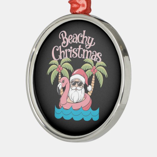 Weihnachten - tropischer Urlaub am Strand Santa Be Ornament Aus Metall (Links)