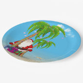 Weihnachten Tropischer Weihnachtsmann mit Palmen Pappteller (Schrägansicht)