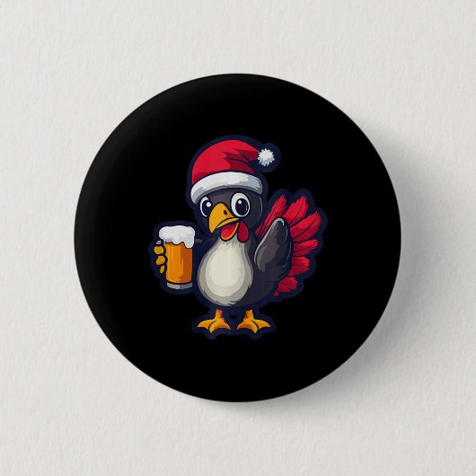 Weihnachten Türkei Tier mit Bier Comic Button (Vorderseite)