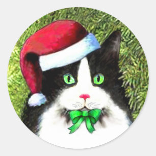 Weihnachten Tuxedo Katze mit Bow Runder Aufkleber