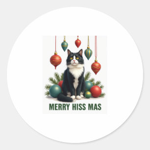 Weihnachten Tuxedo Katze mit Feiertagsdekorationen Runder Aufkleber