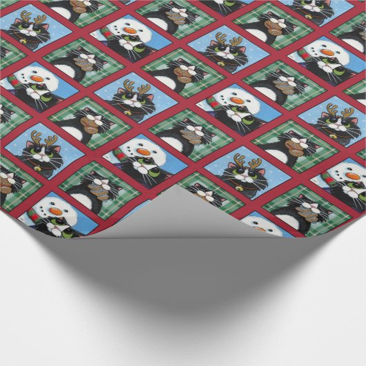 Weihnachten Tuxedo Katzen, Snowmen und Lebkuchen M Geschenkpapier (Ecke)