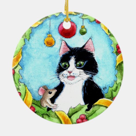 Weihnachten Tuxedo Katzenmaus Winterschmuck Keramik Ornament (Hinten)