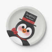 Weihnachten Tuxedo Pinguin Personalisierte Babydus Pappteller (Vorderseite)