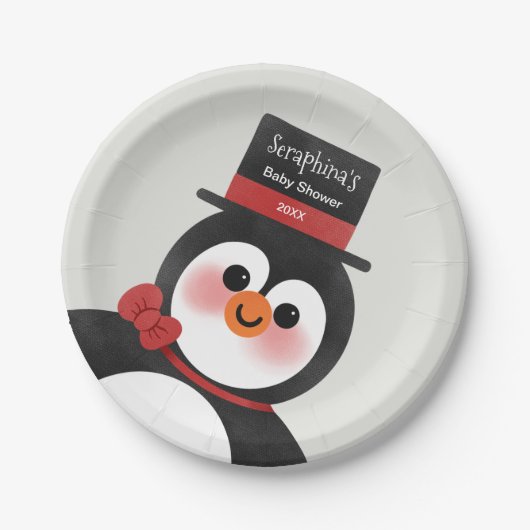 Weihnachten Tuxedo Pinguin Personalisierte Babydus Pappteller (Vorderseite)