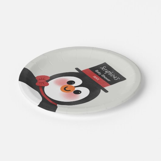 Weihnachten Tuxedo Pinguin Personalisierte Babydus Pappteller (Schrägansicht)