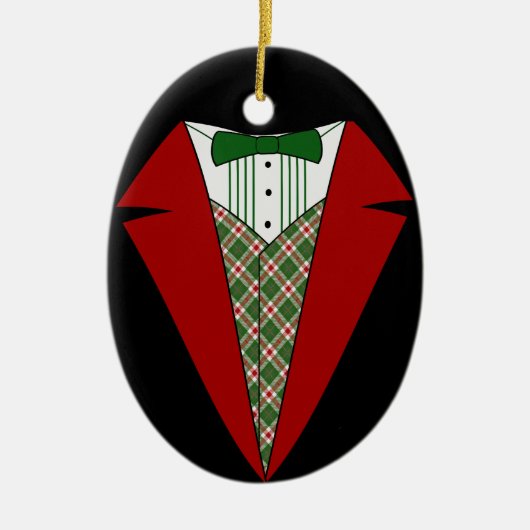 Weihnachten Tuxedo, Rot und Grün Keramik Ornament (Vorne)