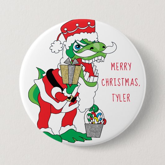 Weihnachten - TySantaSaurus-Runde Button (Vorderseite)