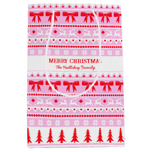 Weihnachten Ugg Sweater Familie Name Rosa & Rot Mittlere Geschenktüte