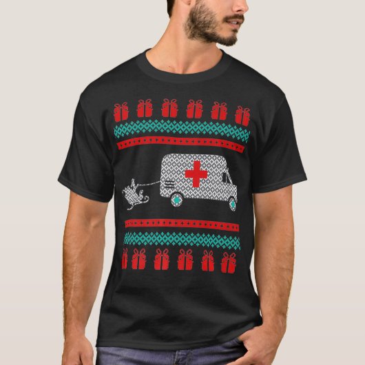 Weihnachten Ugly Sweater Ambulance Emergency EMT S T-Shirt (Vorderseite)