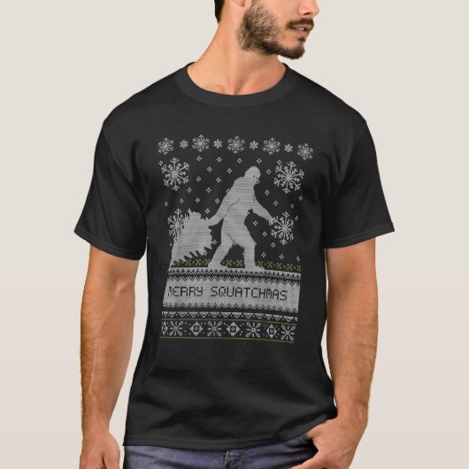 Weihnachten Ugly Sweater Merry Squatchmas Big Foot T-Shirt (Vorderseite)