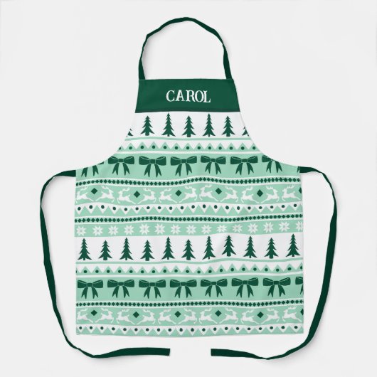 Weihnachten Ugly Sweater mit Name Minze Green Schürze (Vorderseite)