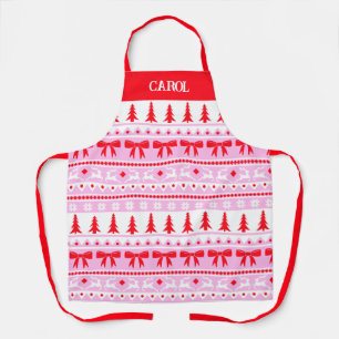 Weihnachten Ugly Sweater mit Name Pink & Red Schürze