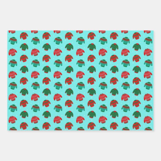 Weihnachten Ugly Sweater Muster Geschenk Geschenkpapier Set (Vorderseite 3)