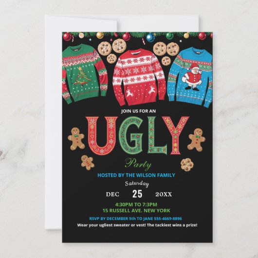 Weihnachten Ugly Sweater Party Einladung Card. Lig (Vorderseite)