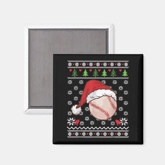 Weihnachten Ugly Sweater Style Baseball Xmas Merry Magnet (Vorderseite/Rückseite)