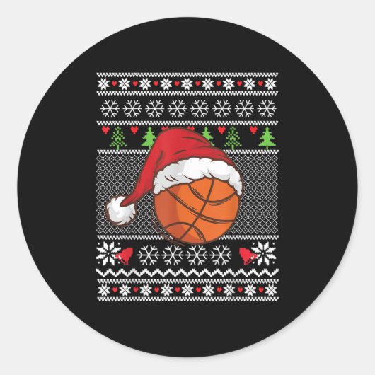 Weihnachten Ugly Sweater Style Basketball Xmas fro Runder Aufkleber (Vorderseite)