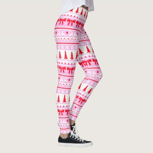 Weihnachten Ugor Sweater Strick Muster in Rosa und Leggings (Rechts)