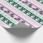 Weihnachten Ugor Sweater Strick Muster Pink & Gree Geschenkpapier (Ecke)
