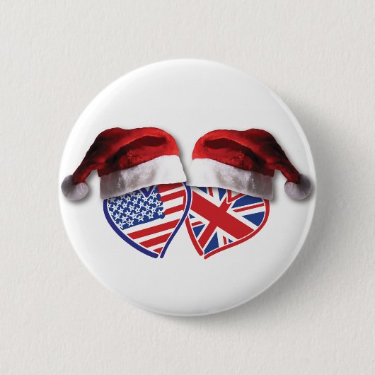 Weihnachten UK USA Patriotic Heats Button (Vorderseite)