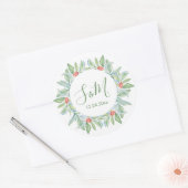 Weihnachten Umschlag Aufkleber, Grün & Beeren Runder Aufkleber (Umschlag)