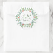 Weihnachten Umschlag Aufkleber, Grün & Beeren Runder Aufkleber (Tasche)