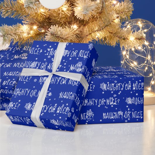 Weihnachten UNARTIG ODER BRAV Text auf Blau Geschenkpapier (Feiertage)