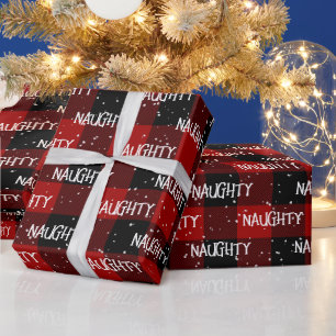 Weihnachten UNARTIG Text auf Buffalo Karomuster Geschenkpapier