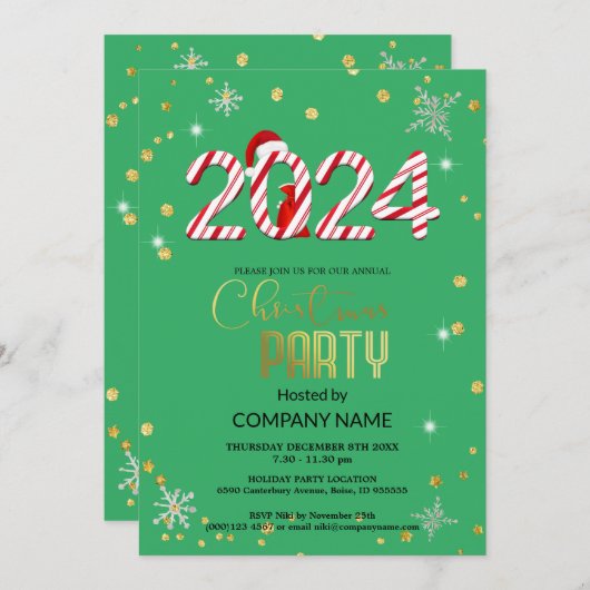 Weihnachten und 2024 rot, Schneeflocke Diamant, gr Einladung (Vorne/Hinten)