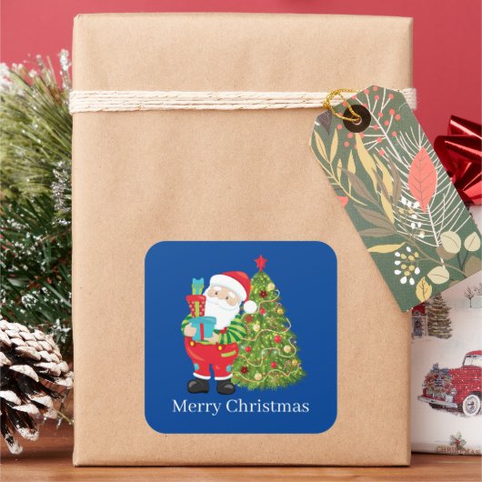 Weihnachten und Baum Quadratischer Aufkleber (Feiertag)