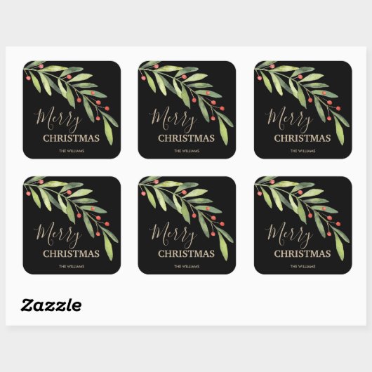 Weihnachten und Berries Quadratischer Aufkleber (Blatt)