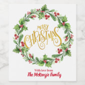 Weihnachten und Berries Weihnachten Weinetikett (Einzelnes Label)