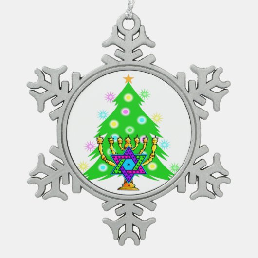 Weihnachten und Chanukka Schneeflocken Zinn-Ornament (Vorderseite)