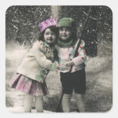 Weihnachten und die besten Freunde des Skis Quadratischer Aufkleber (Vorderseite)