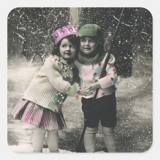 Weihnachten und die besten Freunde des Skis Quadratischer Aufkleber (Vorderseite)