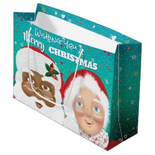 Weihnachten und Frau Claus Biracial Große Geschenktüte