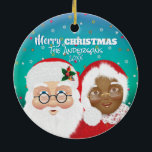 Weihnachten und Frau Claus Biracial Keramik Ornament<br><div class="desc">Der Weihnachtsmann und Frau Claus sind fröhlich und hell.</div>