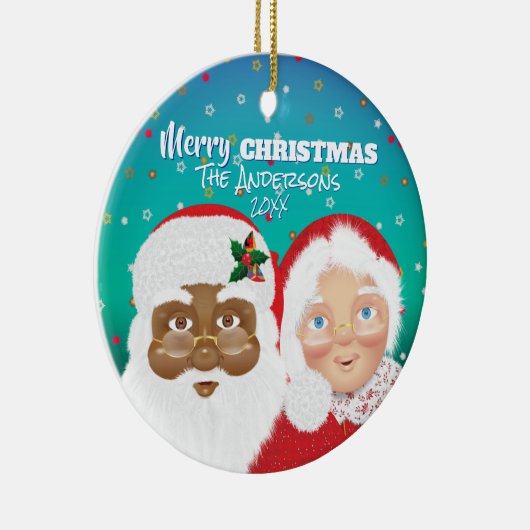 Weihnachten und Frau Claus Biracial Keramik Ornament (Rechts)