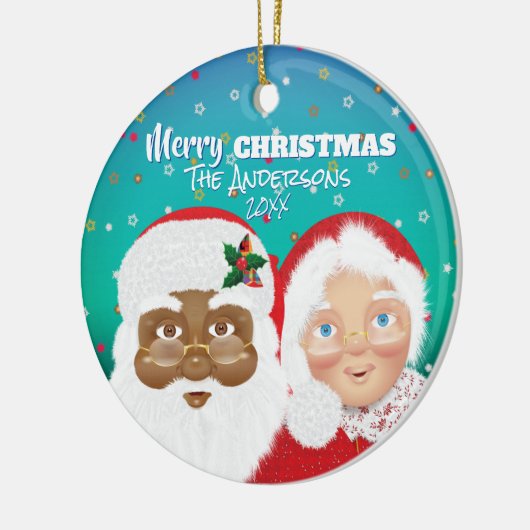 Weihnachten und Frau Claus Biracial Keramik Ornament (Links)