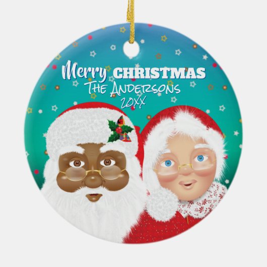 Weihnachten und Frau Claus Biracial Keramik Ornament (Hinten)