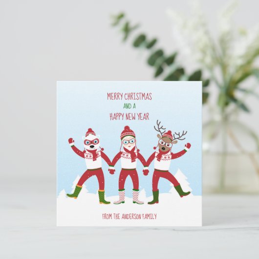 Weihnachten und Freunde Weihnachtskarte (Stehend Vorderseite)