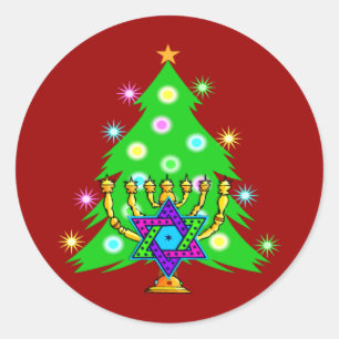 Weihnachten und Hanukkah zusammen Runder Aufkleber