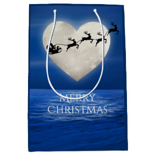 Weihnachten und Herz Vollmond Strand Frohe Weihnac Mittlere Geschenktüte