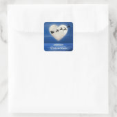 Weihnachten und Herz Vollmond Strand Frohe Weihnac Quadratischer Aufkleber (Tasche)