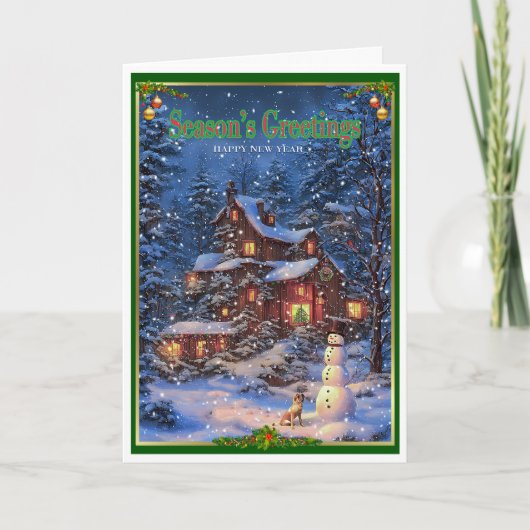 Weihnachten und Hund und Schneemann Karte (Vorderseite)