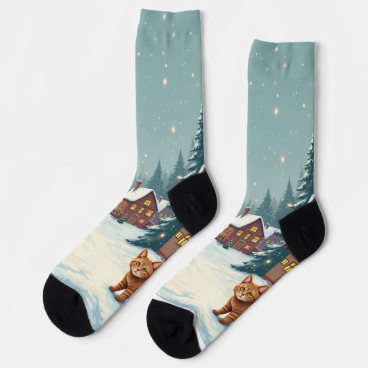 Weihnachten und Katzen Socken (Linkes Detail)
