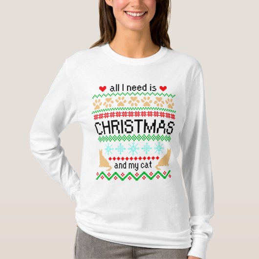 Weihnachten und meine Katze Ugly Sweater T-Shirt (Vorderseite)